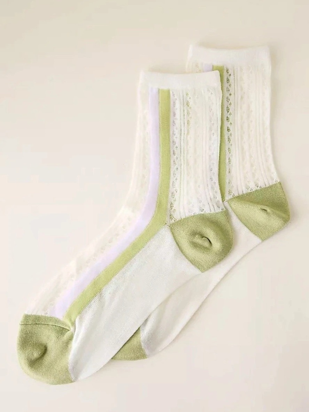 Anthropologie Pointelle Stripe Socks Green Lavender Ivory